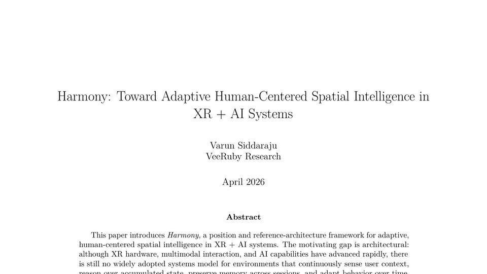 Cropped title-page preview of the Harmony adaptive spatial intelligence concept paper draft