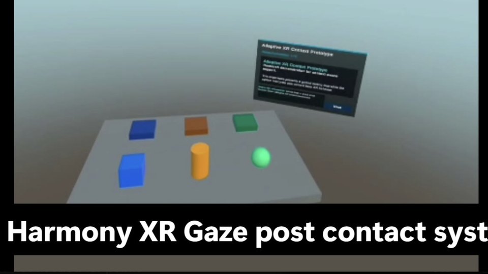Cropped still from HarmonyXR prototype presentation showing an adaptive XR context scene