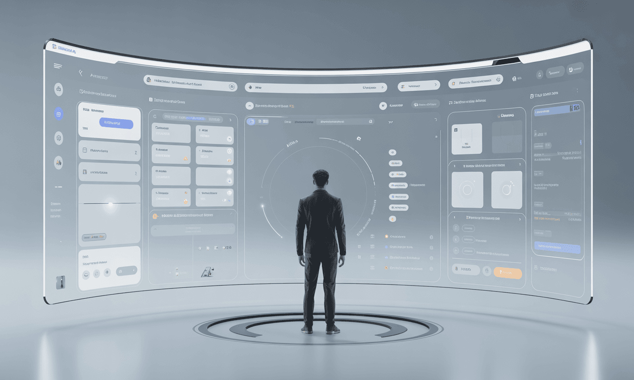 A conceptual illustration of intelligent spatial interfaces and human–computer interaction.